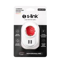 S-link SL-09 16A 3500W 1800 Joule 2 Usb 2.4A Isıya Duyarlı Devre ve Akım Korumalı Tekli Priz